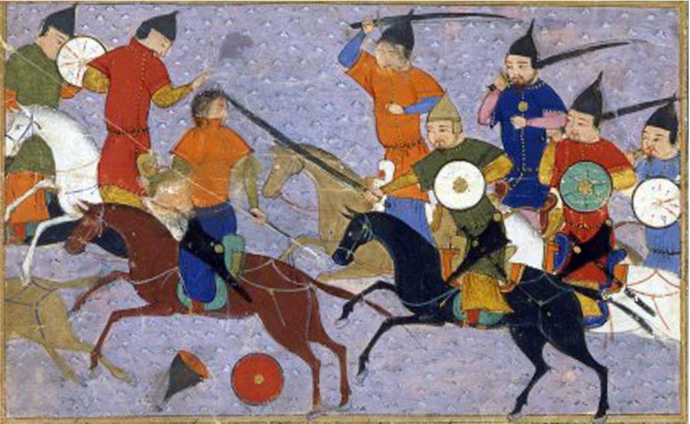Battle between Mongols & Chinese mounted on war horses (1211). 