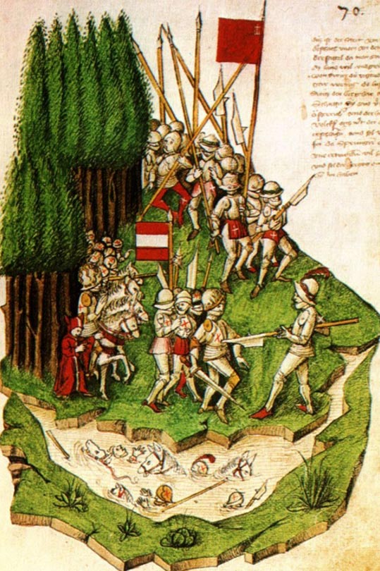 The Battle of Morgarten, painting by Benedicht Tschachtlan