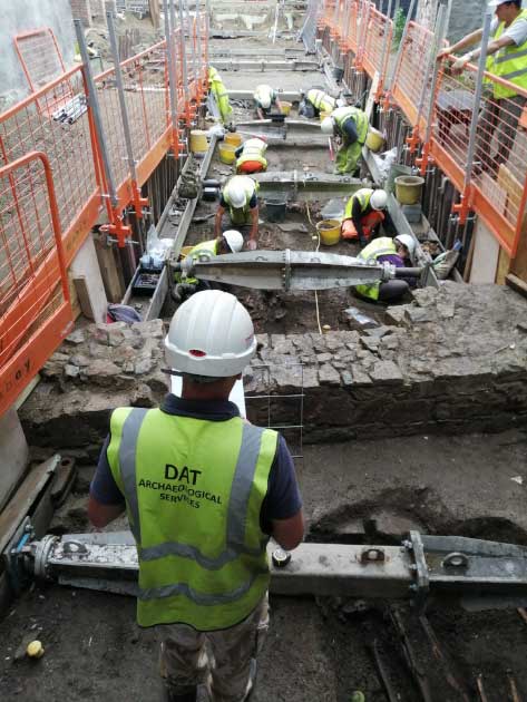 Beneath the new Haverfordwest mall food court construction project lies the foundations of the medieval Dominican Friary of St Saviours, and not far away many unexplained skeletal remains. (Dyfed Archaeological Trust)