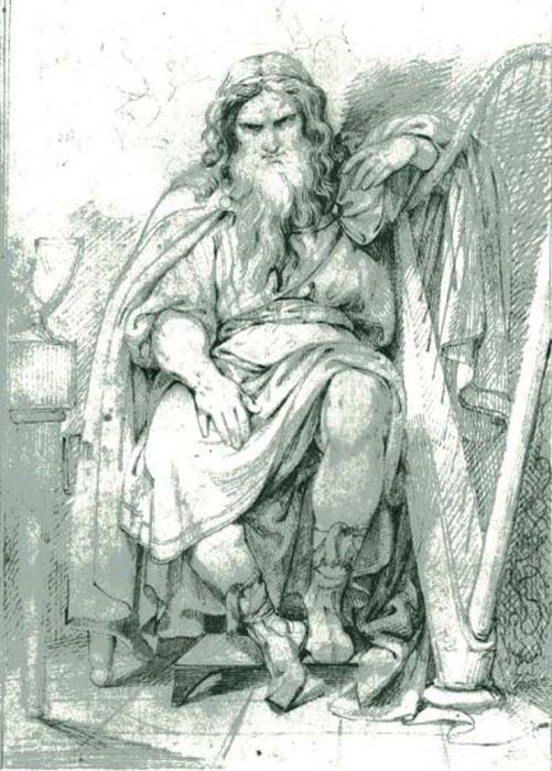 Brage is very wise and eloquent, and the god of skaldic poetry and prose. (Drawing by: Carl Wahlbom)