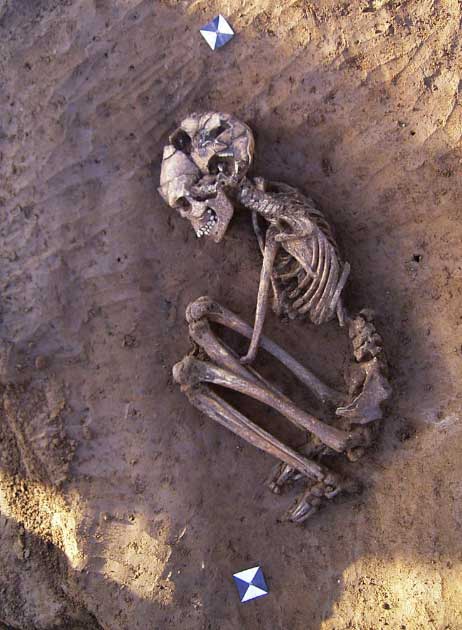 Los entierros de la Edad del Bronce a menudo se identifican por la posición en cuclillas de los restos. Esta adolescente fue enterrada en Wessex alrededor del año 1000 a. (Arqueología de Wessex / CC BY NC SA 2.0)