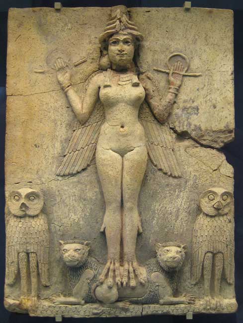 The “Burney Relief,” which is believed to represent either Ishtar, the Mesopotamian goddess of love and war, or her older sister Ereshkigal, Queen of the underworld (c. 19th or 18th century BC). (CC0)