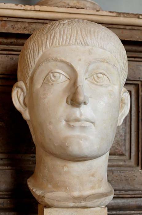 Bust of Valens or Honorius. Marble, Roman artwork, ca. 400 AD. (Public Domain)
