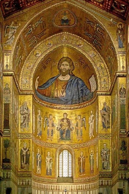 Les mosaïques monumentales de l'église byzantine sont l'une des grandes réalisations de l'art médiéval.  Ceux-ci sont de Monreale en Sicile de la fin du 12ème siècle.  (Berthold Werner / CC BY-SA 3.0)