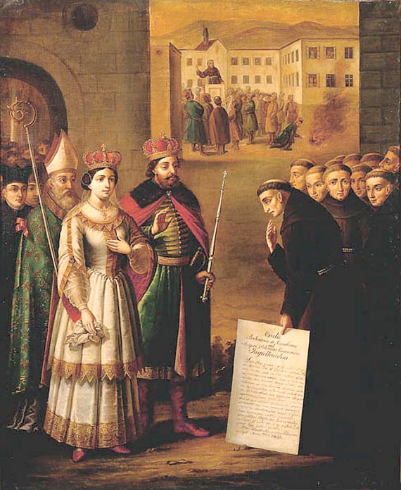 Casimir IV of Poland and his wife Elizabeth of Austria meeting Saint John of Capistrano.