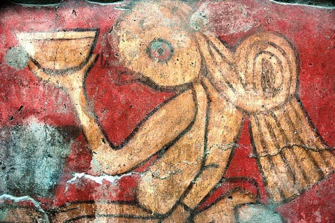 Character holding a small vessel. Mural drinkers - Mexico