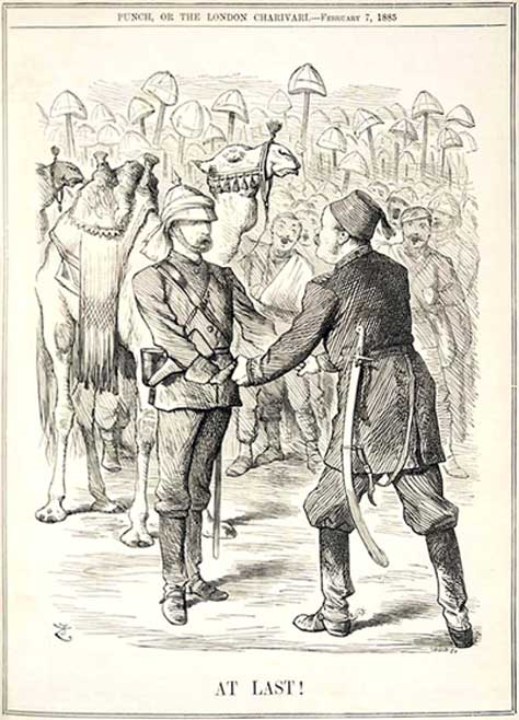 Charles Gordon greeting reinforcements at Khartoum in 1885.