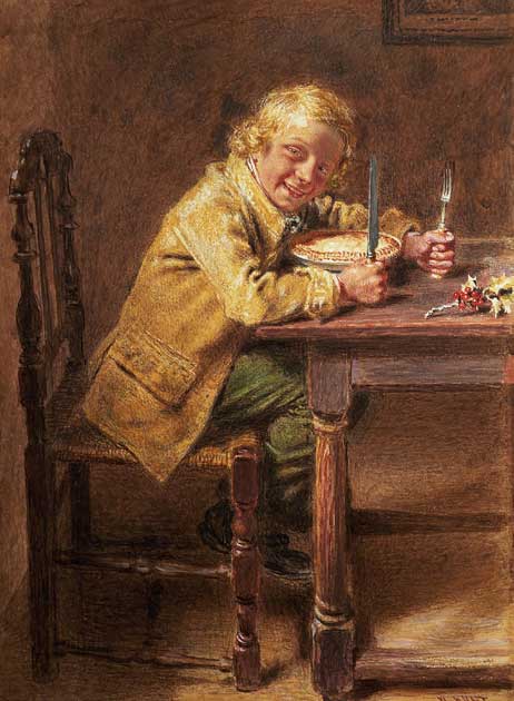 Christmas pie in painting by William Henry Hunt. (Public domain)