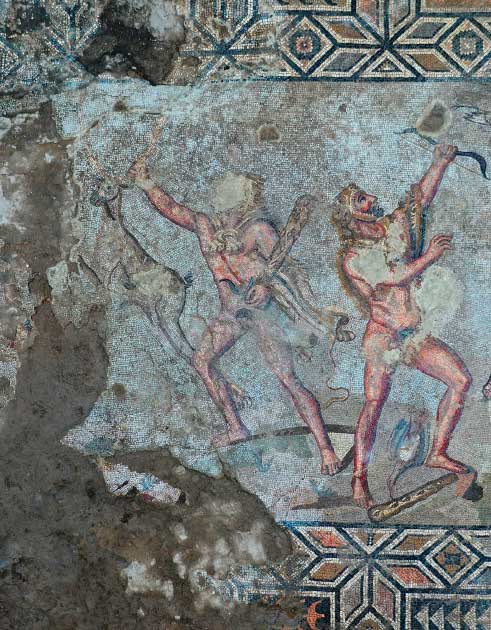 Close up of a section of the 12 Labors of Heracles mosaic in Syedra, Turkey. (Turkey Department of Culture)