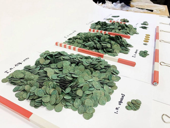 The collection of 7,000 gold and silver coins was buried near Újlengyel in Hungary. According to archaeologists, their worth would have been enough to buy “seven horses,” an amount comparable to the value of a modern luxury car. (Ferenczy Museum Center)