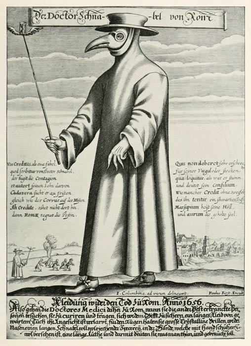Grabado en cobre de un médico peste bubónico del siglo XVII. Esta es una de las representaciones más conocidas en el arte de la Peste Negra. (I. Columbina / Dominio público)