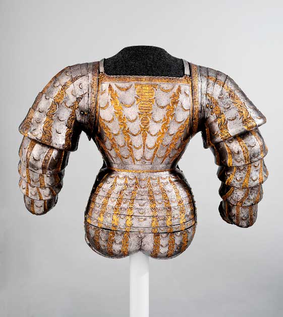 Portions of a Costume Armor ca. 1525 AD. This armor reproduces in steel the extravagant puffed and slashed costume of the German Landsknechte (mercenary infantry troops). It may have been made for Jerzy Herkules Radziwill (1480–1541), a powerful Polish nobleman. Source: The Metropolitan Museum of Art, Public Domain.