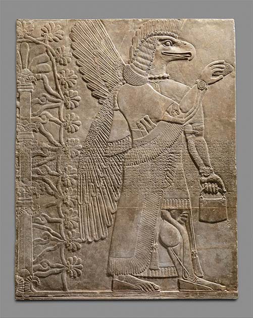Could the mysterious handbag really represent the cosmos? Assyrian relief carving from Nimrud, 883 to 859 B.C. (Public domain)