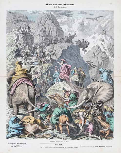 معبر هانيبال الشهير لجبال الألب بواسطة هاينريش ليوتمان.  (المجال العام)