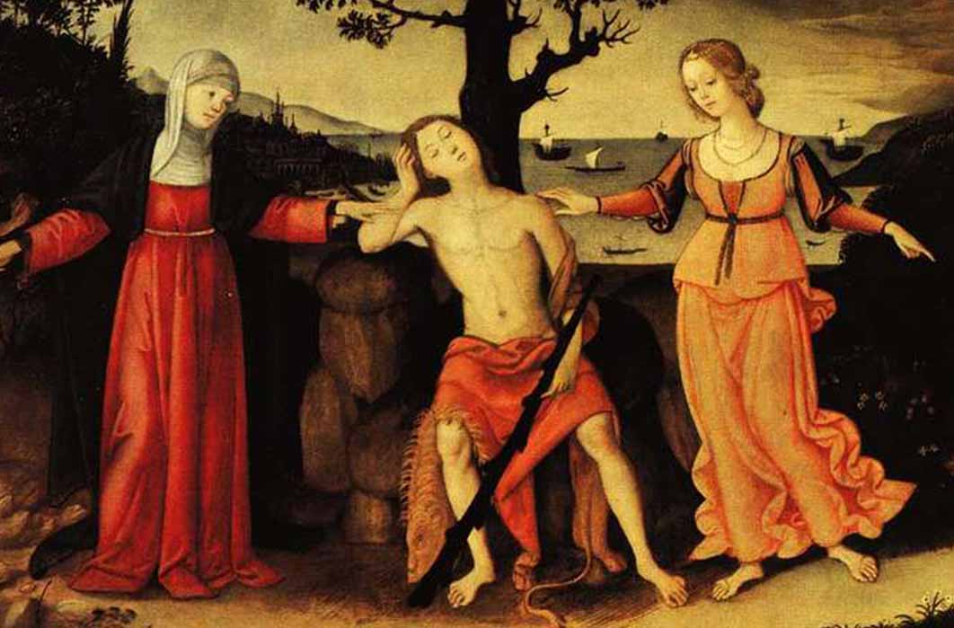 Umbrian-sienese anonim - Hercules at the crossroads (Public Domain)