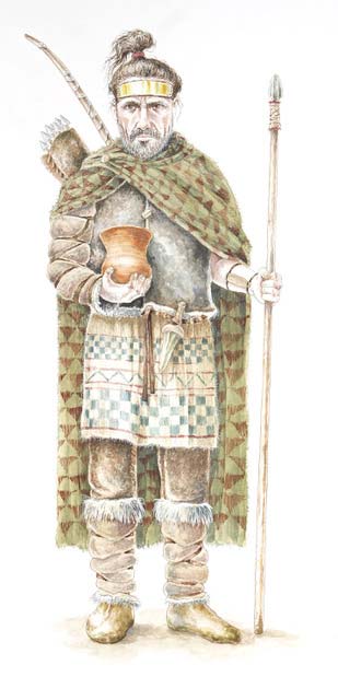 DNA from people from the Bell Beaker culture (illustration of one man shown) reveal that they descended from nomadic herders who migrated from the steppes of Central Asia.