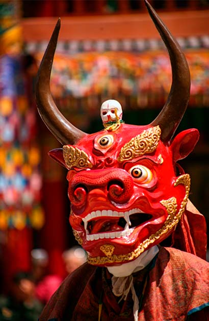 Demons of the Bon tradition are portrayed in the ritual dances. (artqu /Adobe Stock)