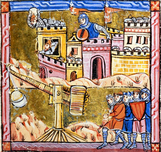 Depiction of a 13th-century medieval trebuchet during a siege. (Public domain)