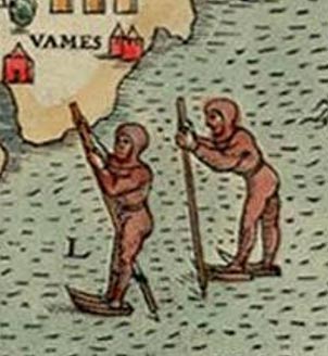 Detail of ice skaters near Finland on the Swedish map ‘Carta Marina’ (1539).