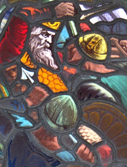 Detail from stained glass window depicting the death of Penda of Mercia at Worcester Cathedral. (Violetriga / CC BY-SA 3.0)