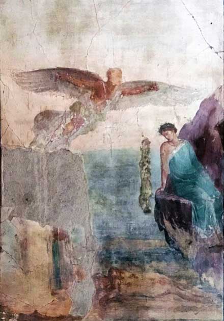 Detail from mural unearthed at Villa Imperiale in ancient Pompey, depicting the story of Icarus and Daedalus. (Miguel Hermoso Cuesta / CC BY-SA 4.0)