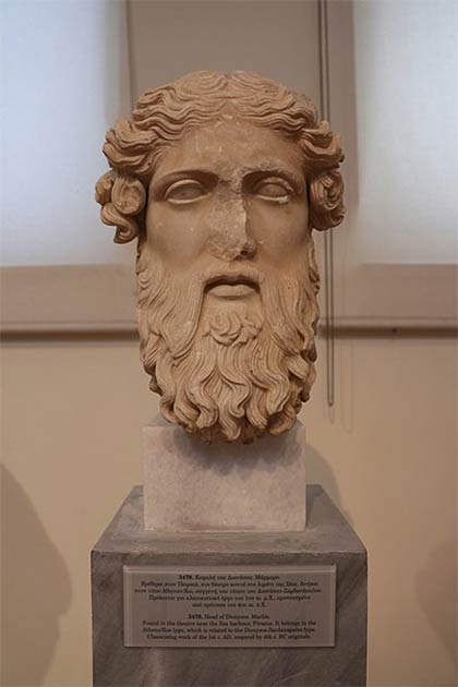 Head of Dionysus. Marble. Found in the theatre near the Zea harbor, Piraeus. (George E. Koronaios / CC BY-SA 4.0)