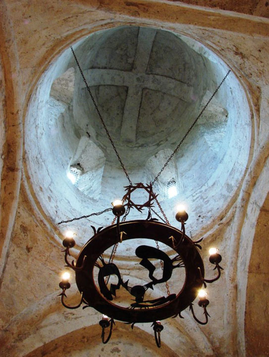 Dome interior of the Church of Kish, with ancient chandelier.