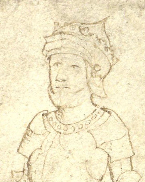 Edward Plantagenet, el decimoséptimo conde de Warwick representado en el Rous Roll de alrededor de 1483, cuando era joven porque nunca pasó de la niñez. (John Rous / Dominio público)