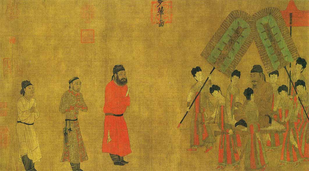 Emperor Hsüan-tsung (Xuanzong) depicted giving an audience to Gar Tongtsen Yulsung, the ambassador of the Tibetan Empire, in a later copy of a painting by court artist Yan Liben (600–673 AD) (Public Domain)