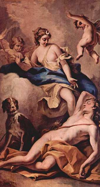 Endymion and Selene, by Sebastiano Ricci (1713). (Public domain)