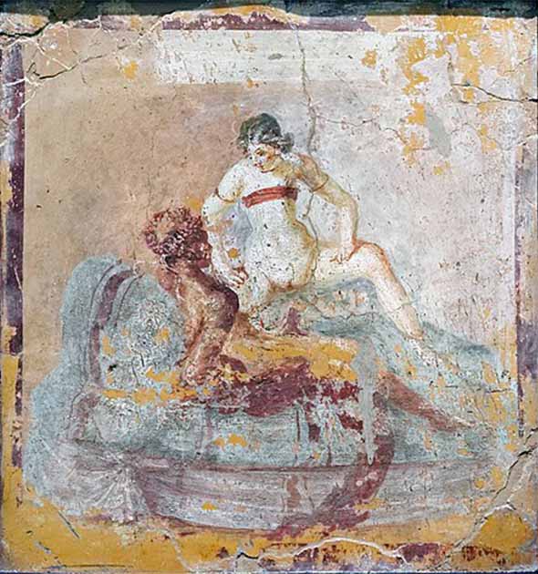 Erotic scene on a Roman fresco, Pompeii. (Public Domain)