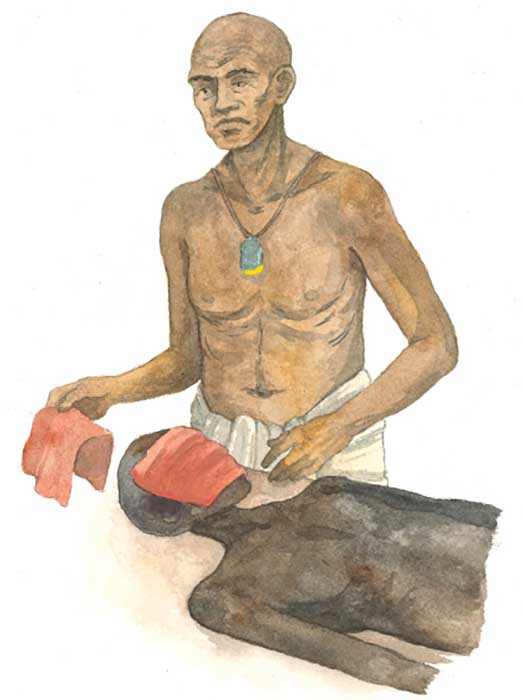 El papiro contiene nueva evidencia del procedimiento de embalsamamiento del rostro del difunto, donde se cubre el rostro con una pieza de lino rojo y sustancias aromáticas. Ilustración: Ida Christensen