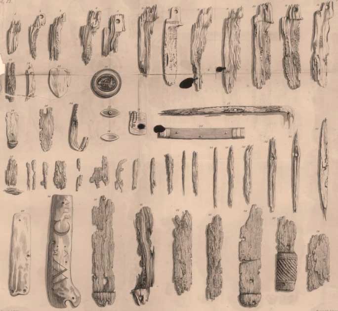 Evidence from a strange death: A drawing of the objects found in the stomach of John Cummings (Public Domain)