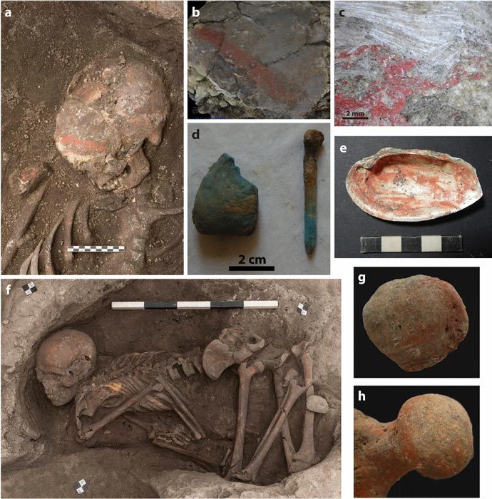 Ejemplos del uso de pigmentos funerarios en las tumbas de Çatalhöyük. (Informes científicos)