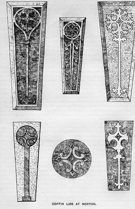 Las excavaciones en Norton Priory desenterraron numerosos ataúdes de piedra y treinta tapas de ataúdes, doce de las cuales han sido talladas y ahora se exhiben en el museo. (Dominio publico)