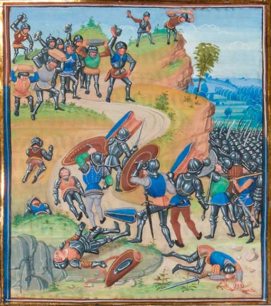The French army is defeated by the Grandes Compagnies, bands of freelancing mercenaries ravaging France during the Hundred Years War. (Public domain)