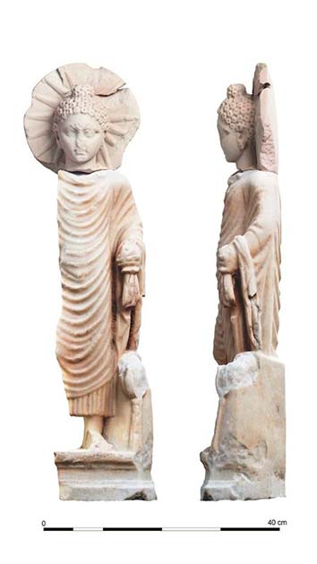 Front and side view of the 2-foot tall Buddha sculpture.  (Ministry of Tourism & Antiquities)