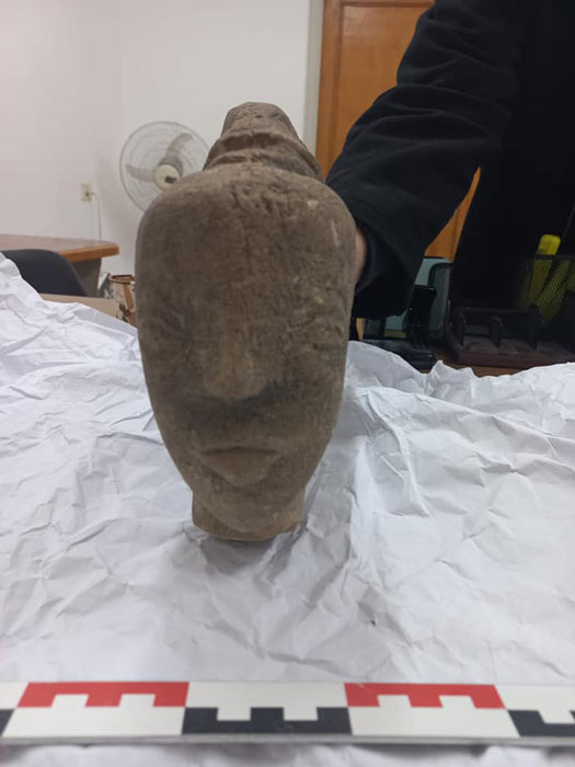 The Goddess Anat head recently discovered by a farmer in the Gaza Strip. (WAFA)