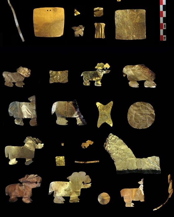 Gold artifacts recovered from the Tiwanaku site. (C.Delaere/ULB)
