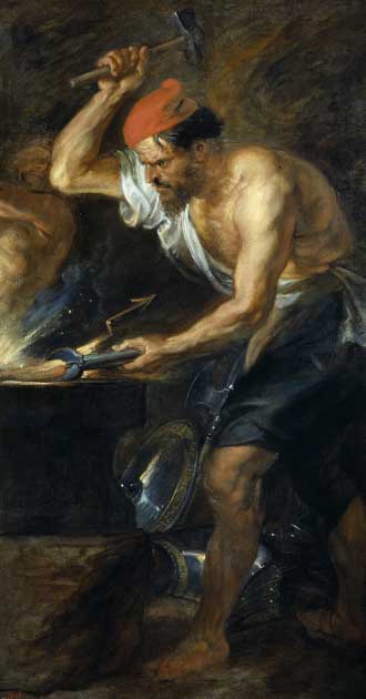 Древнегреческий бог Гефест в «Вулкане, кующем молнии Юпитера» (1636-1638) Питера Пауля Рубенса. (Всеобщее достояние)