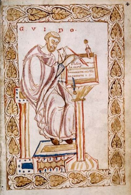 Guido d’Arezzo depicted in a medieval manuscript. (Public domain)