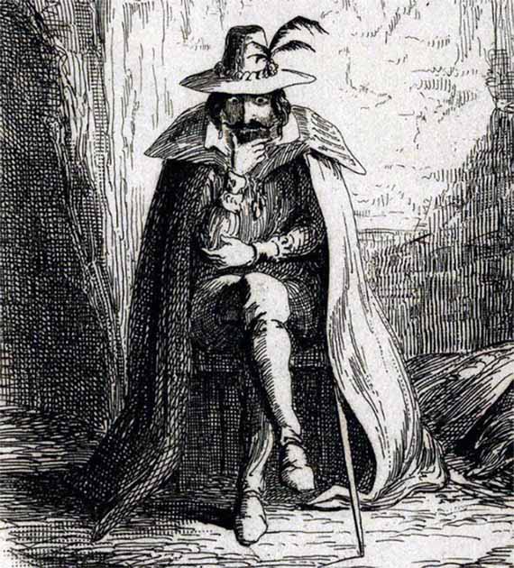 19th-century depiction of the infamous Guy Fawkes, by George Cruikshank. (Public domain)