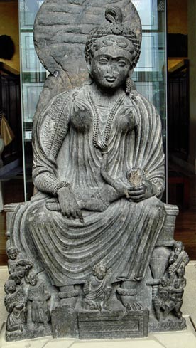 Hariti with infant. Gandhara, 2nd-3rd century, now in the British Museum. 