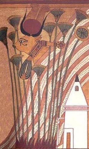 Hathor as a cow, wearing her necklace and showing her sacred eye – Papyrus of Ani. 
