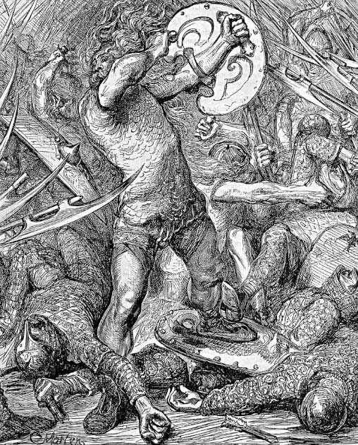 Hereward the Wake fighting off the Normans, from Cassell’s illustrated history of England. (Public domain)