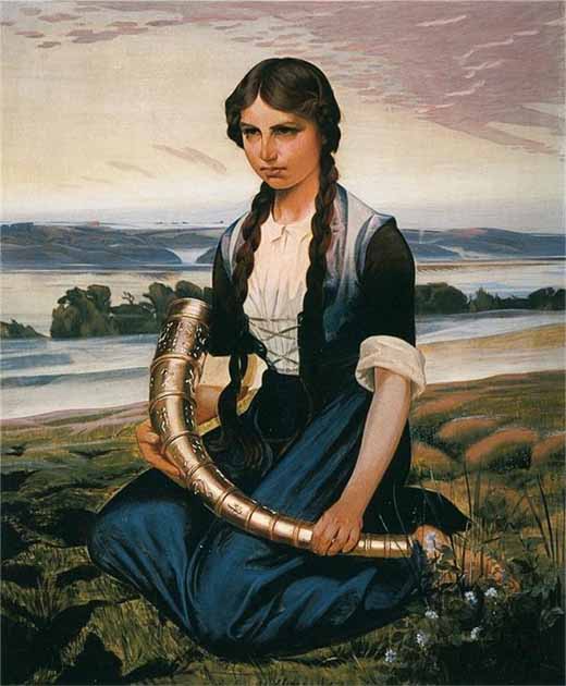 The Girl Who Finds the Gold Horn by Harald Slott-Møller. (Public domain)