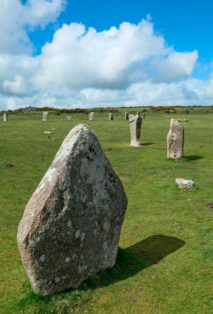 Hurlers Stone Ring, Cornwall. Three fine late Neolithic or early Bronze Age stone circles arranged in a line, a grouping unique in England. Hurlers Stone Circles are probably the best examples of ceremonial circles in the southwest. According to legend, they are the remains of men petrified for playing hurling on a Sunday.  (Sacredsites.com)