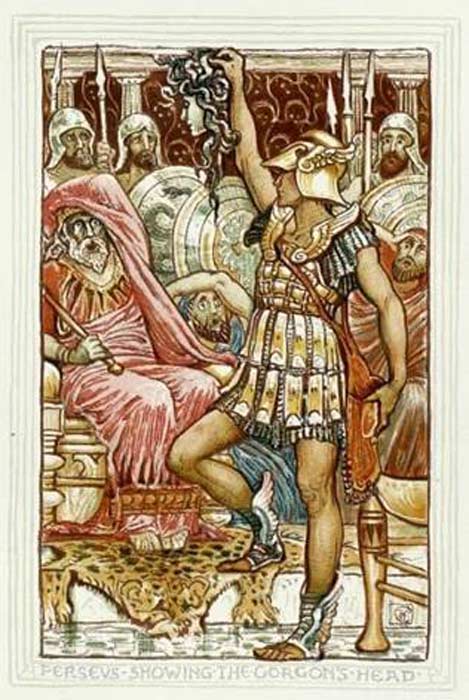 Ilustración que muestra a Perseo entregando la cabeza de Medusa. (Dominio publico)
