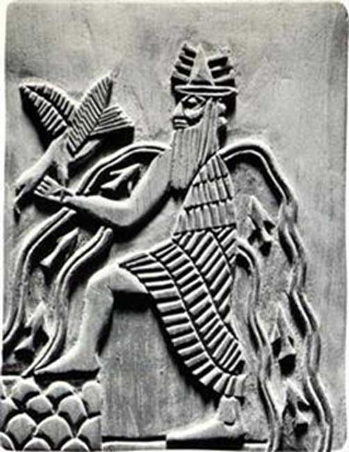 Image of the Sumerian god Enki. Modern reproduction of a detail of the Adda seal (c. 2300 BC). (Public Domain)