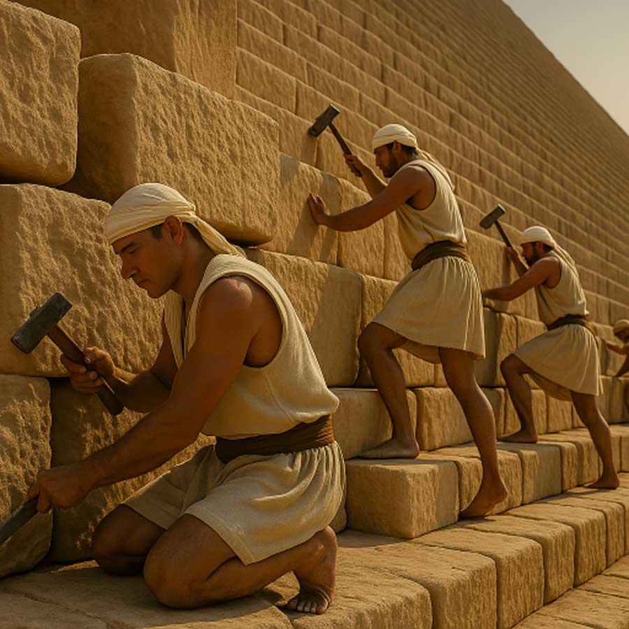 Depiction of laborers at work on pyramid construction